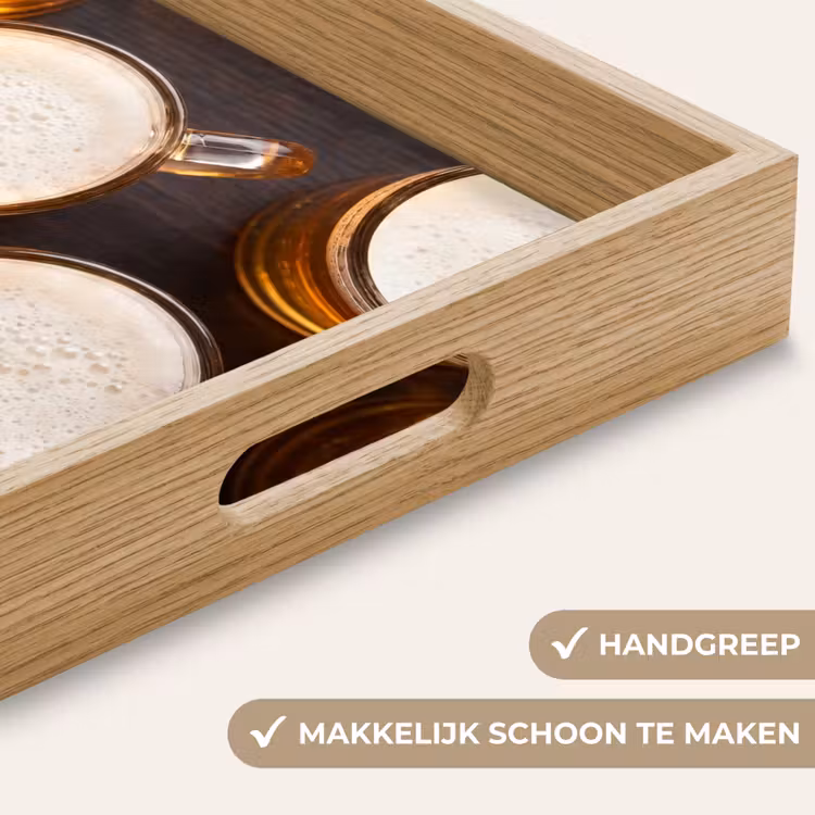 Bier - Glazen - Schuim - Hout - Drank Dienblad Rechthoek middel -USP_HandgreepNL