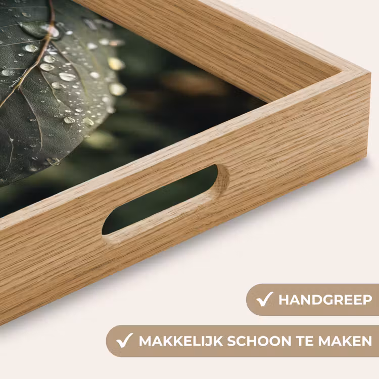 Blad - Groen - Nerven - Regendruppels Dienblad Rechthoek middel -USP_HandgreepNL