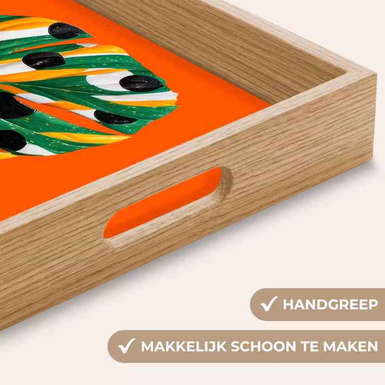 Blad - Oranje - Stippen - Kleurrijk Dienblad Rechthoek middel -USP_HandgreepNL