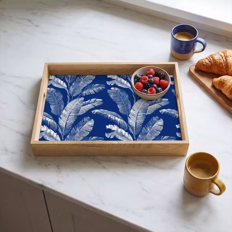 Blad - Palm - Blauw Dienblad Rechthoek middel 911 -sfeer2