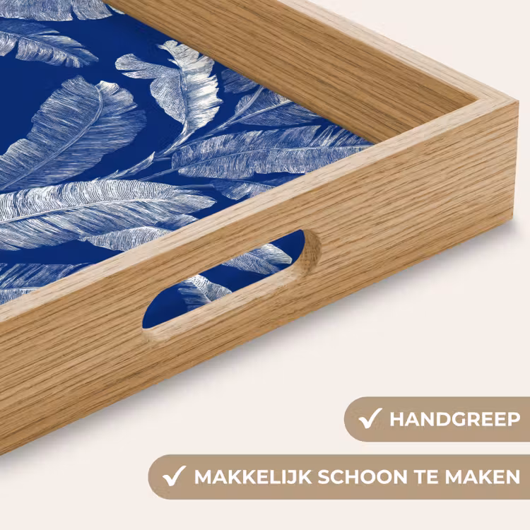 Blad - Palm - Blauw Dienblad Rechthoek middel 911 -USP_HandgreepNL
