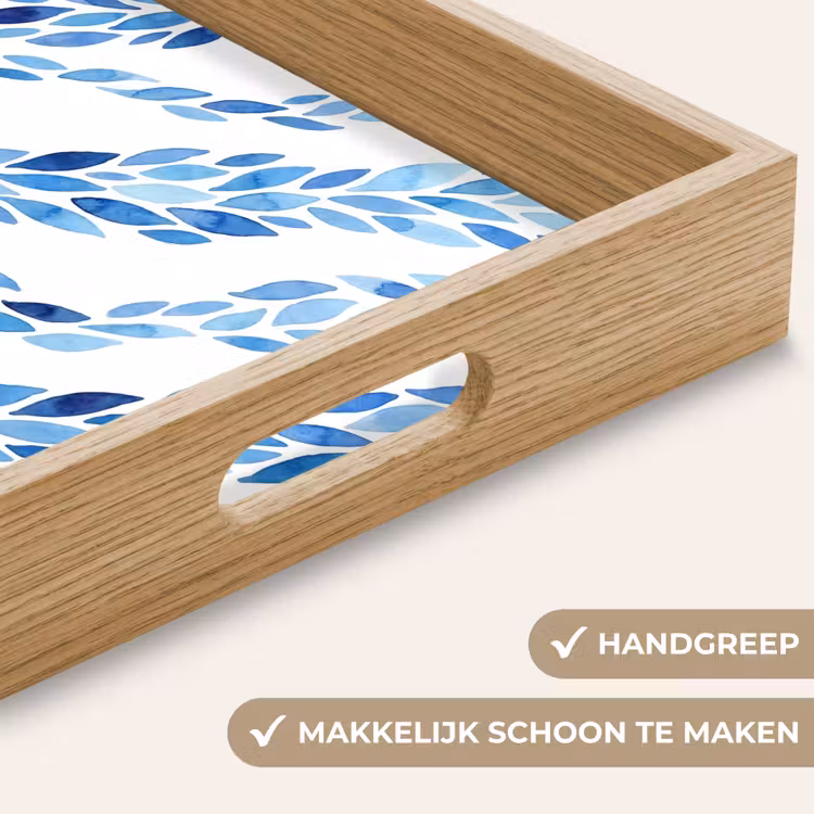 Bladeren - Aquarel - Patroon - Modern - Blauw Dienblad Rechthoek middel -USP_HandgreepNL