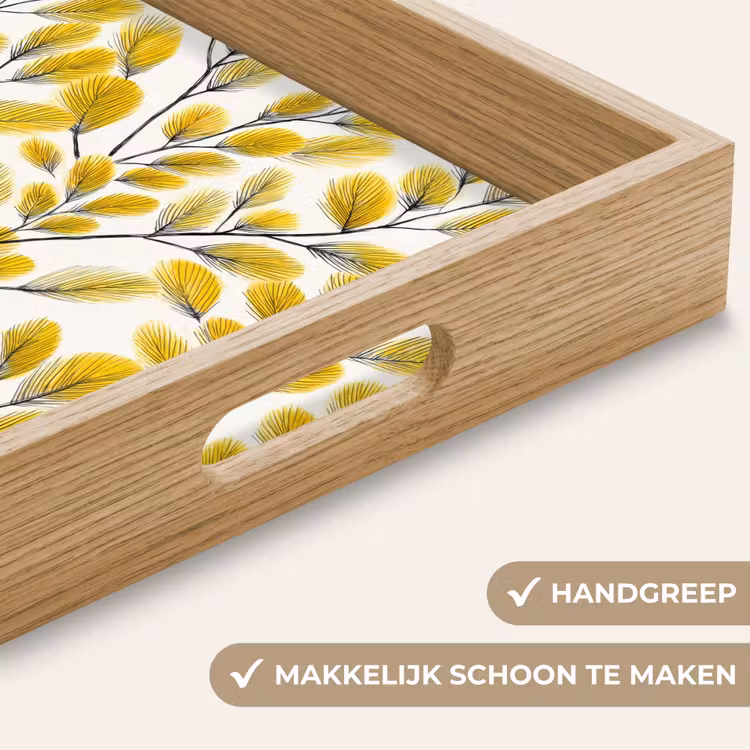 Bladeren - Botanisch - Elegant - Geel - Zwart Dienblad Rechthoek middel 911 -USP_HandgreepNL
