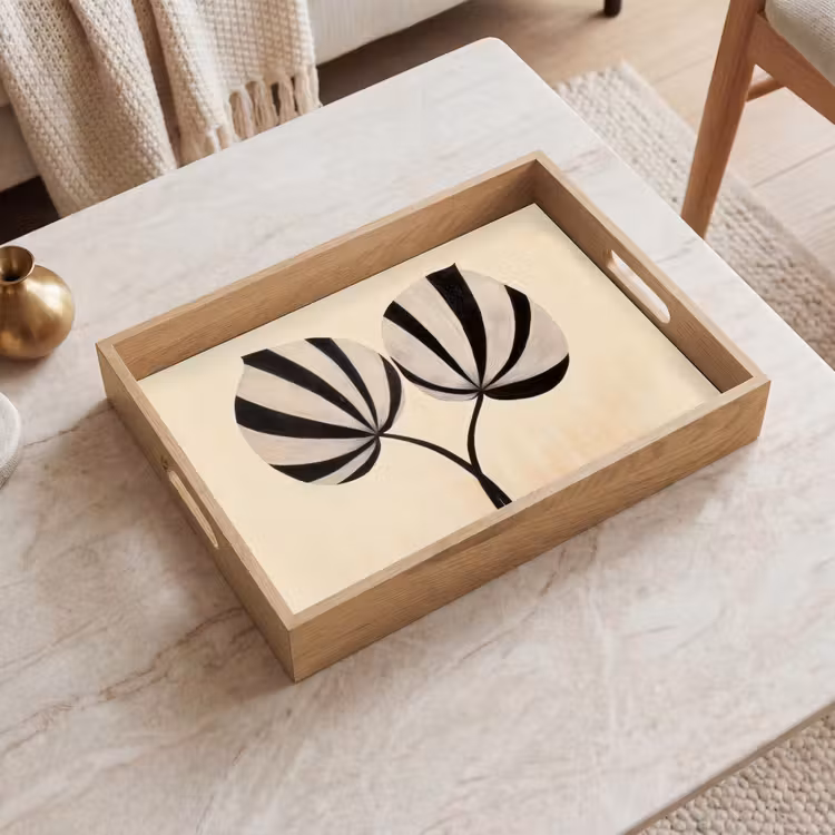Bladeren - Gestreept - Stengel - Beige Dienblad Rechthoek middel -sfeer1