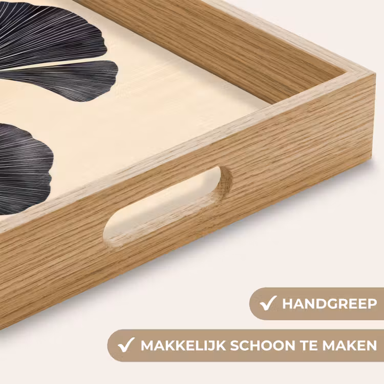 Bladeren - Minimalistisch - Zwart Dienblad Rechthoek middel -USP_HandgreepNL
