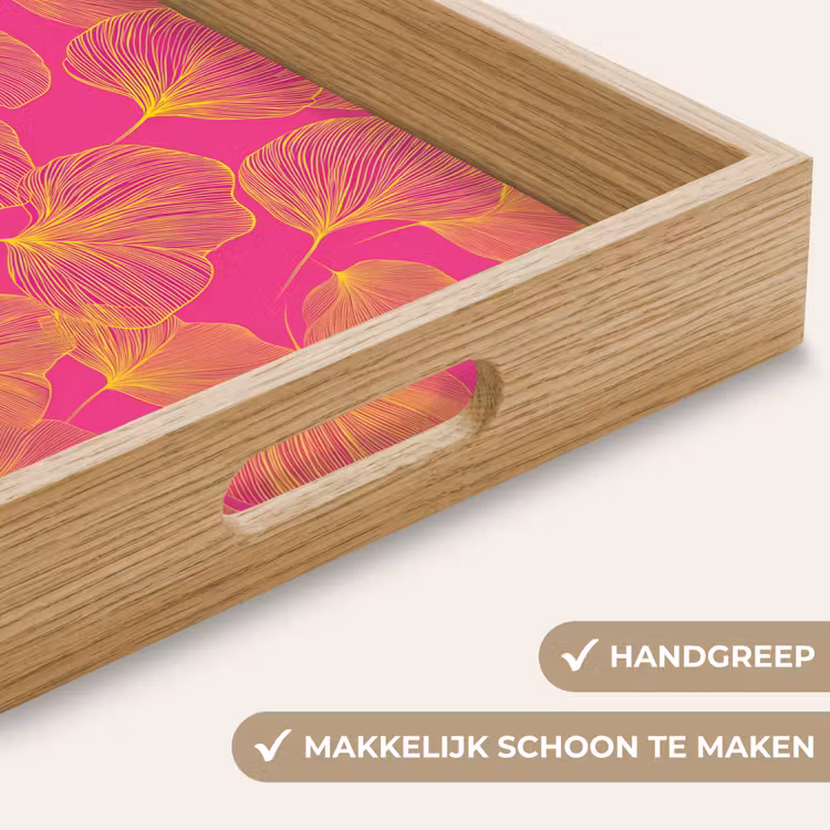 Bladeren - Nerven - Grafisch - Roze Dienblad Rechthoek middel -USP_HandgreepNL