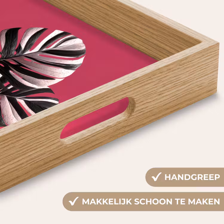 Bladeren - Rond - Roze Dienblad Rechthoek middel -USP_HandgreepNL
