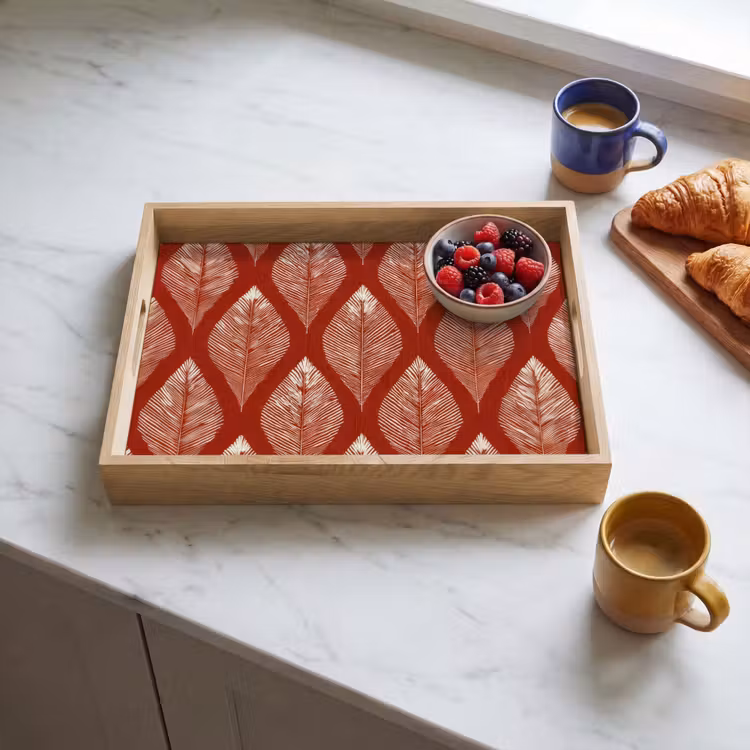 Bladeren - Rood - Elegant Dienblad Rechthoek middel -sfeer2