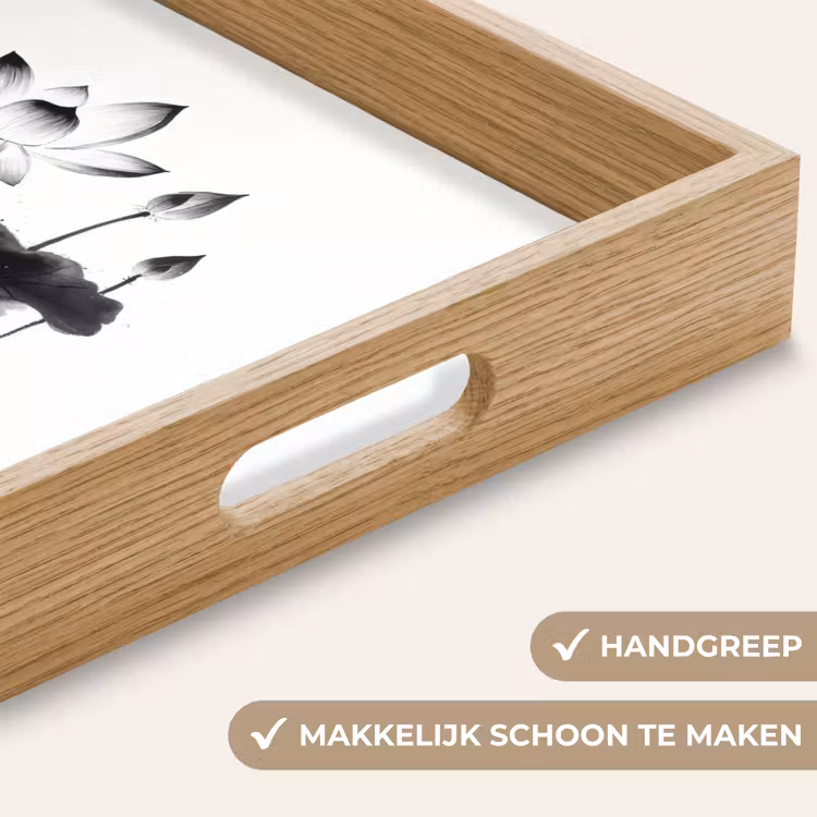 Bladeren - Zwart - Lotusbloem - Minimalitisch Dienblad Rechthoek middel -USP_HandgreepNL