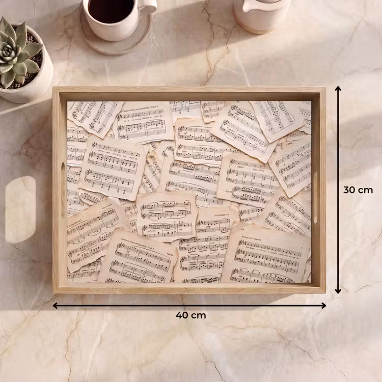 Bladmuziek - Oud - Noten - Vintage - Beige Dienblad Rechthoek middel -USP_Formaat