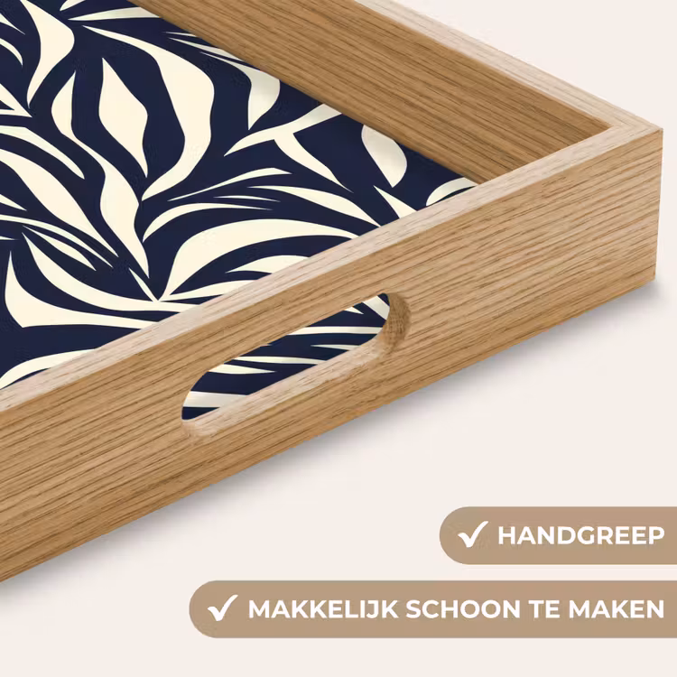 Bladvormen - Blauw - Patroon - Wit Dienblad Rechthoek middel 911 -USP_HandgreepNL