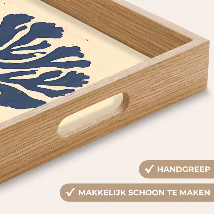 Blauw koraal - Vertakkingen - Beige Dienblad Rechthoek middel -USP_HandgreepNL