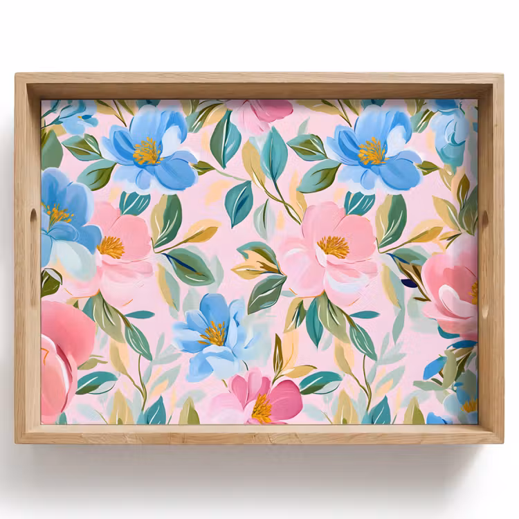 Blauw - Roze - Bloemen Dienblad Rechthoek middel -z3d_shopping