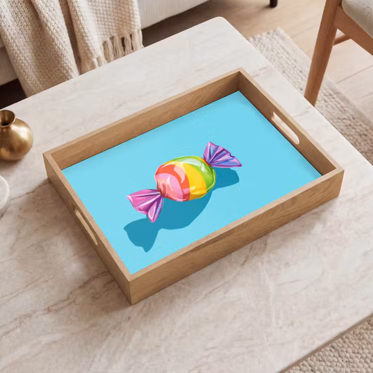 Blauw - Snoep - Regenboog Dienblad Rechthoek middel -sfeer1