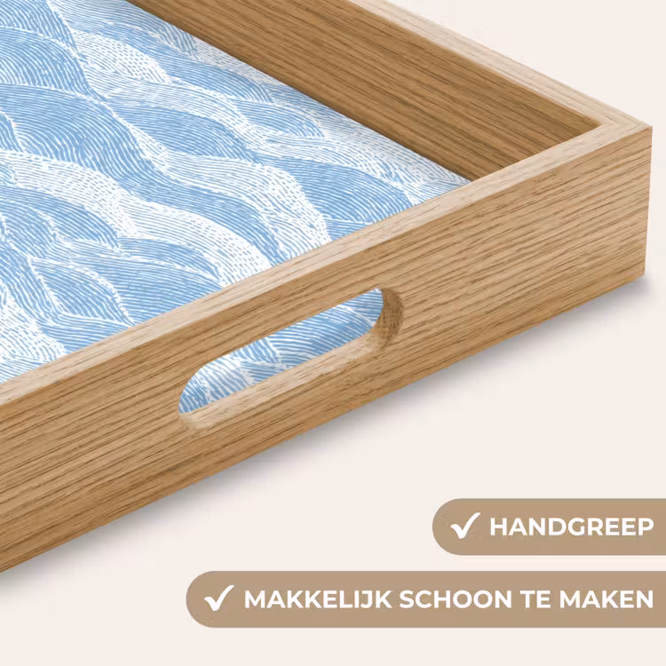 Blauw - Wit - Golven - Getekend Dienblad Rechthoek middel 911 -USP_HandgreepNL