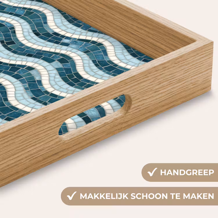 Blauw - Wit - Mozaïek - Golvend Dienblad Rechthoek middel 911 -USP_HandgreepNL