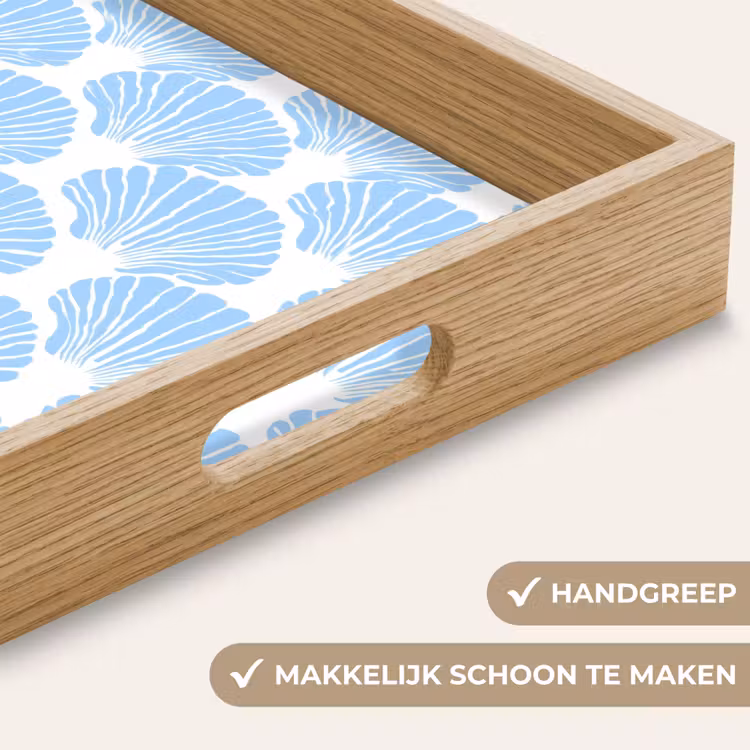 Blauw - Wit - Schelpen - Grafisch - Structuur Dienblad Rechthoek middel 911 -USP_HandgreepNL