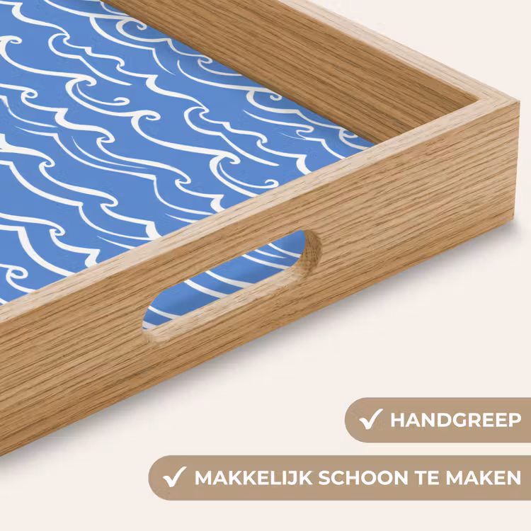 Blauw - Wit - Simpel - Getekend - Golven Dienblad Rechthoek middel 911 -USP_HandgreepNL
