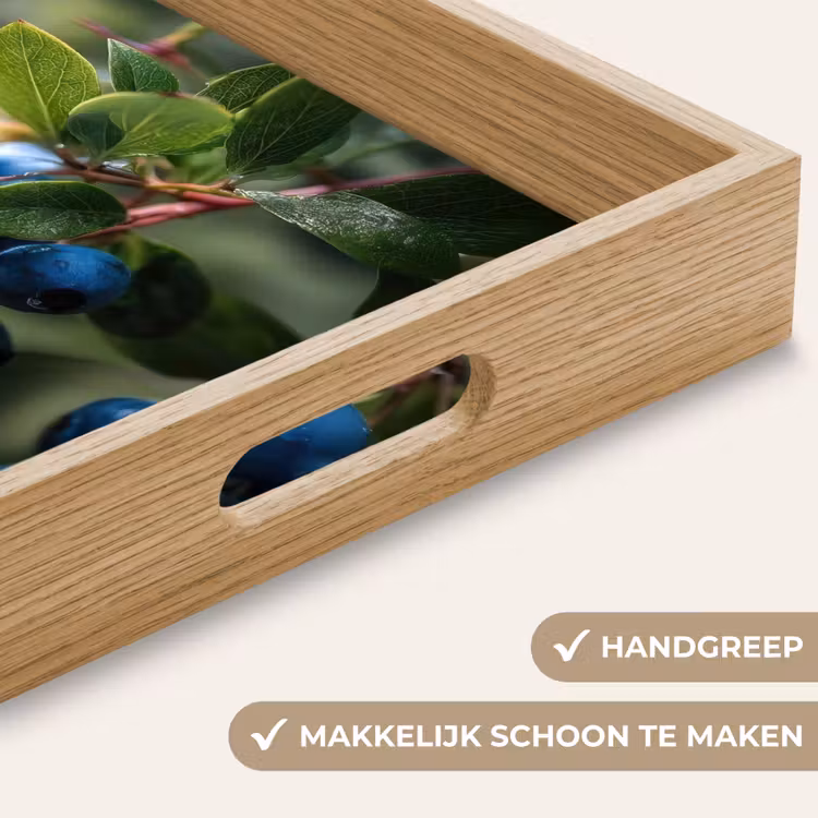 Blauwe bessen - Dauwdruppels - Natuurlijk licht Dienblad Rechthoek middel -USP_HandgreepNL