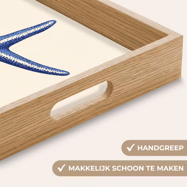 Blauwe zeester - Minimalistisch - Beige Dienblad Rechthoek middel -USP_HandgreepNL