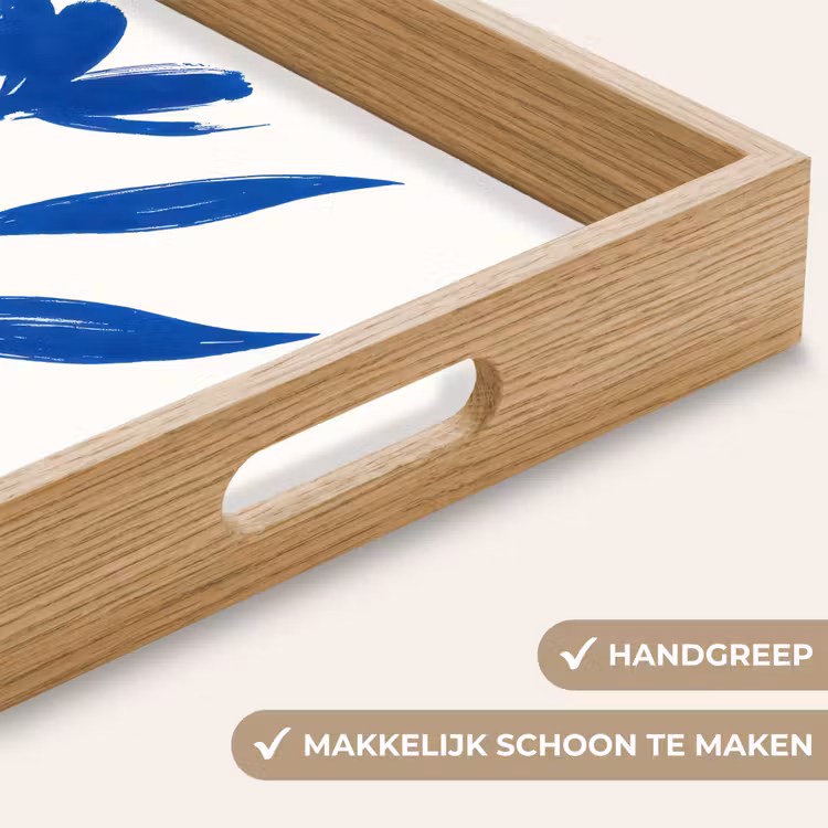 Bloem - Blaadjes - Minimalistisch - Blauw Dienblad Rechthoek middel -USP_HandgreepNL