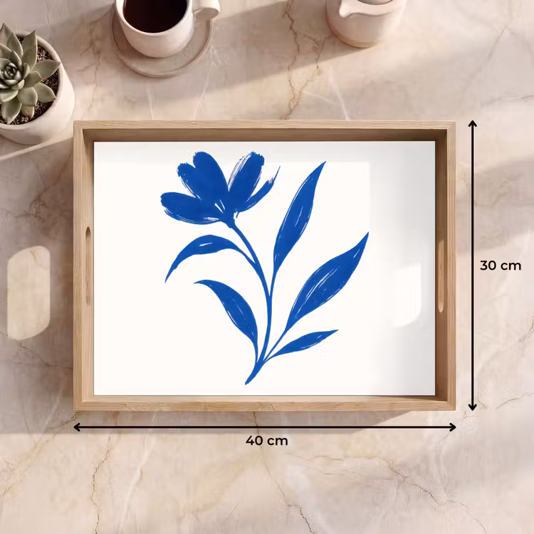 Bloem - Blaadjes - Minimalistisch - Blauw Dienblad Rechthoek middel -USP_Formaat