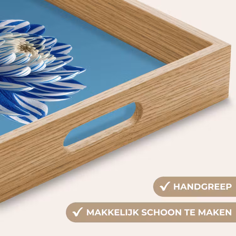 Bloem - Blauw - Bloemblaadjes - Streepjes Dienblad Rechthoek middel -USP_HandgreepNL