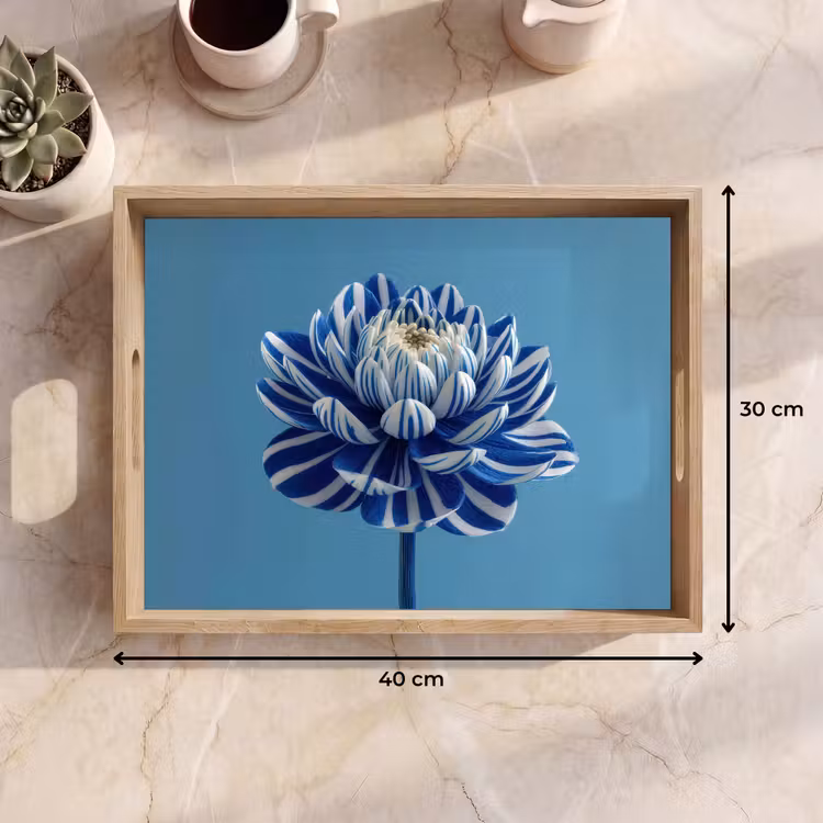 Bloem - Blauw - Bloemblaadjes - Streepjes Dienblad Rechthoek middel -USP_Formaat