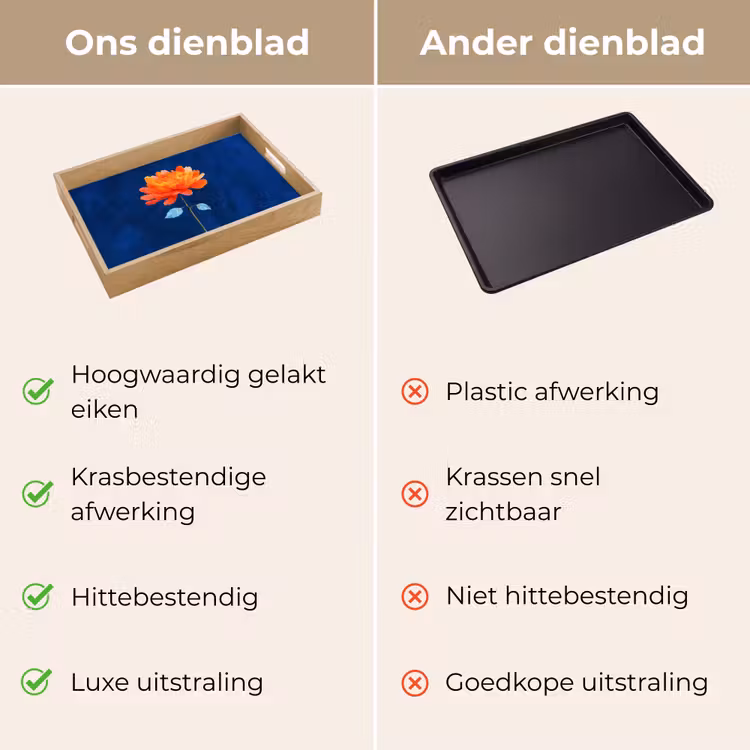 Bloem - Oranje - Bladeren Dienblad Rechthoek middel -USP_VergelijkingNL