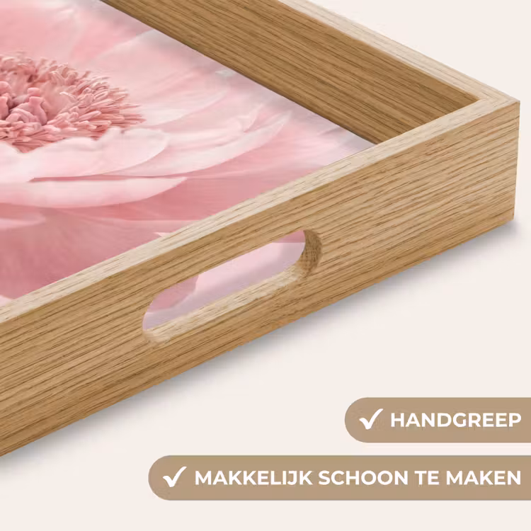 Bloem - Pioenroos - Roze Dienblad Rechthoek middel -USP_HandgreepNL