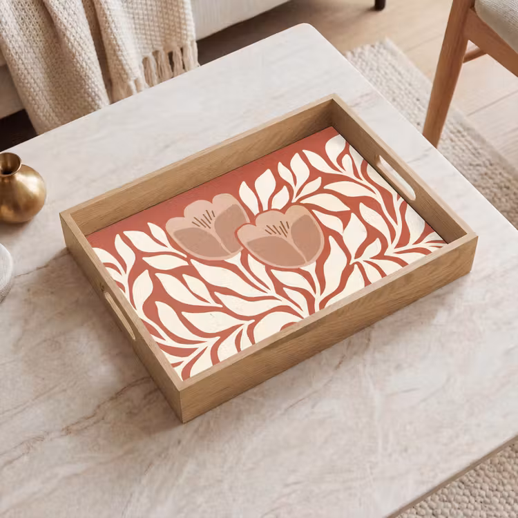 Bloemen - Abstract - Modern - Beige - Natuur Dienblad Rechthoek middel -sfeer1