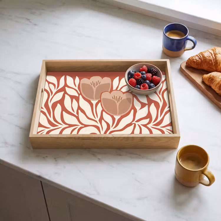 Bloemen - Abstract - Modern - Beige - Natuur Dienblad Rechthoek middel -sfeer2