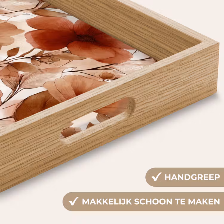 Bloemen - Aquarel - Botanisch - Terracotta Dienblad Rechthoek middel 911 -USP_HandgreepNL