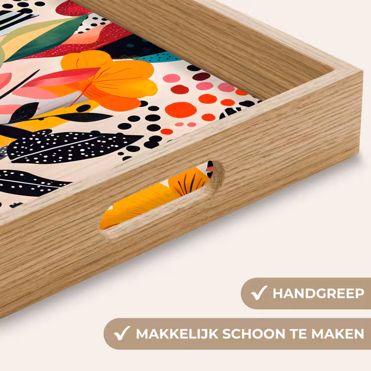 Bloemen - Bladeren - Abstract - Kleurrijk Dienblad Rechthoek middel -USP_HandgreepNL