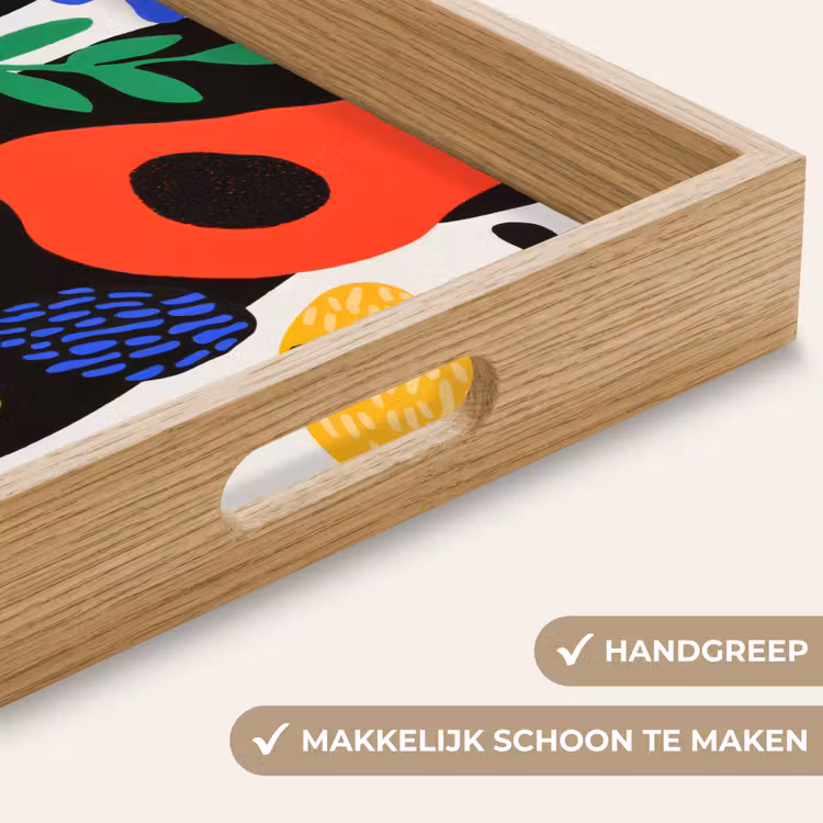 Bloemen - Bladeren - Abstract - Zwart Dienblad Rechthoek middel -USP_HandgreepNL