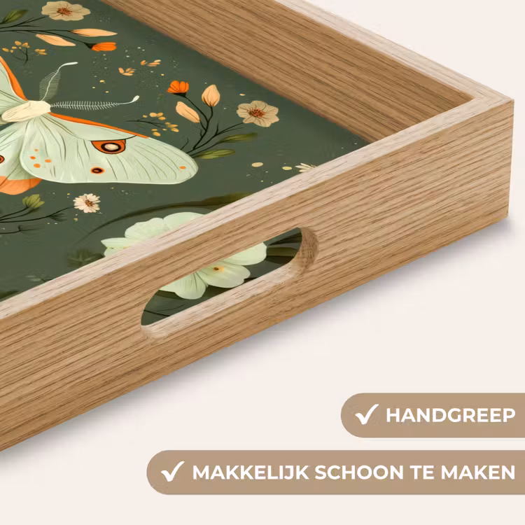Bloemen - Bladeren - Olijfgroen - Vlinder Dienblad Rechthoek middel -USP_HandgreepNL