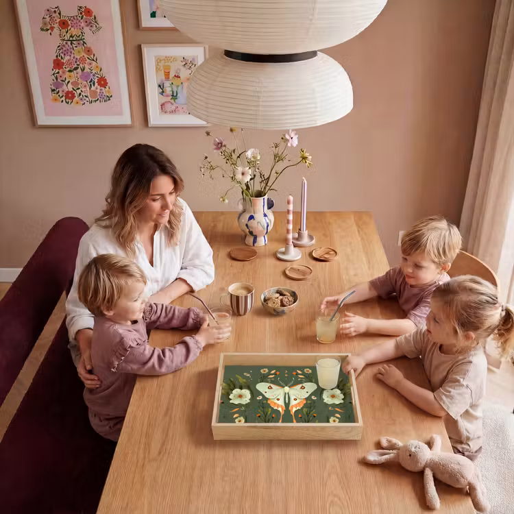 Bloemen - Bladeren - Olijfgroen - Vlinder Dienblad Rechthoek middel -sfeer4