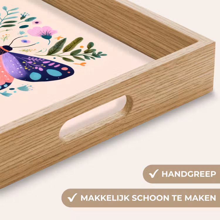 Bloemen - Bladeren - Vlinder - Kleurrijk Dienblad Rechthoek middel -USP_HandgreepNL