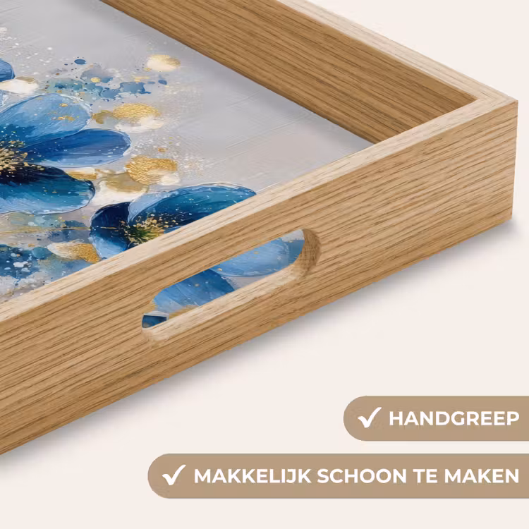 Bloemen - Blauw - Abstract Dienblad Rechthoek middel -USP_HandgreepNL