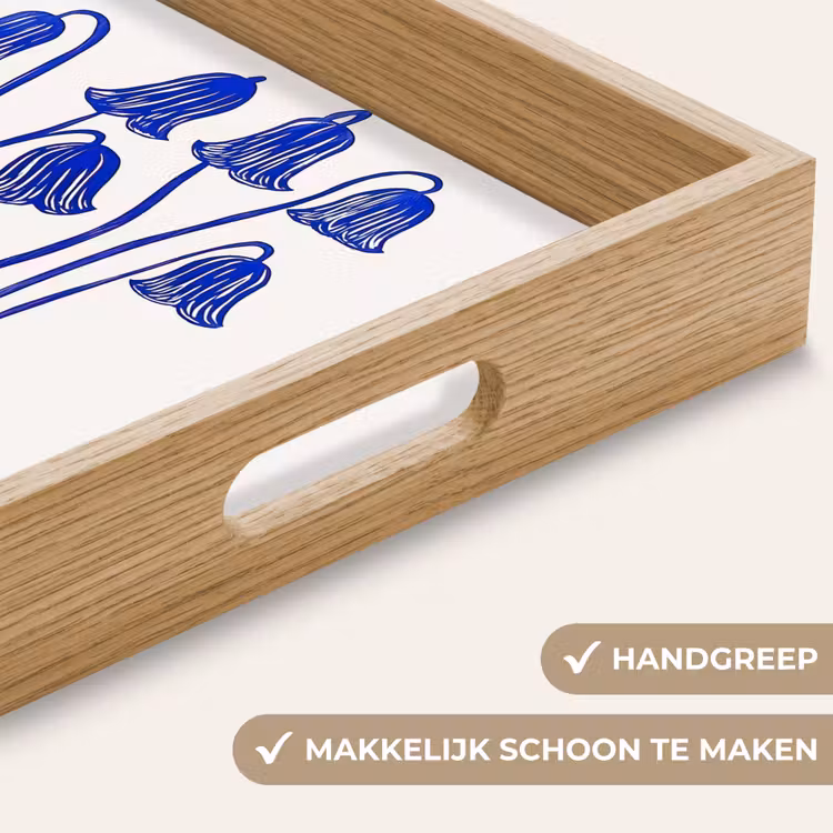 Bloemen - Blauw - Lijnen - Bloemblaadjes Dienblad Rechthoek middel -USP_HandgreepNL