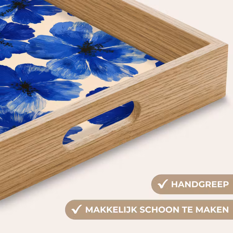Bloemen - Blauw -Patroon - Wit Dienblad Rechthoek middel -USP_HandgreepNL