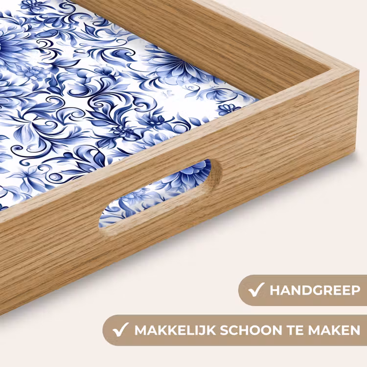 Bloemen - Blauw - Patroon - Wit Dienblad Rechthoek middel 911 -USP_HandgreepNL