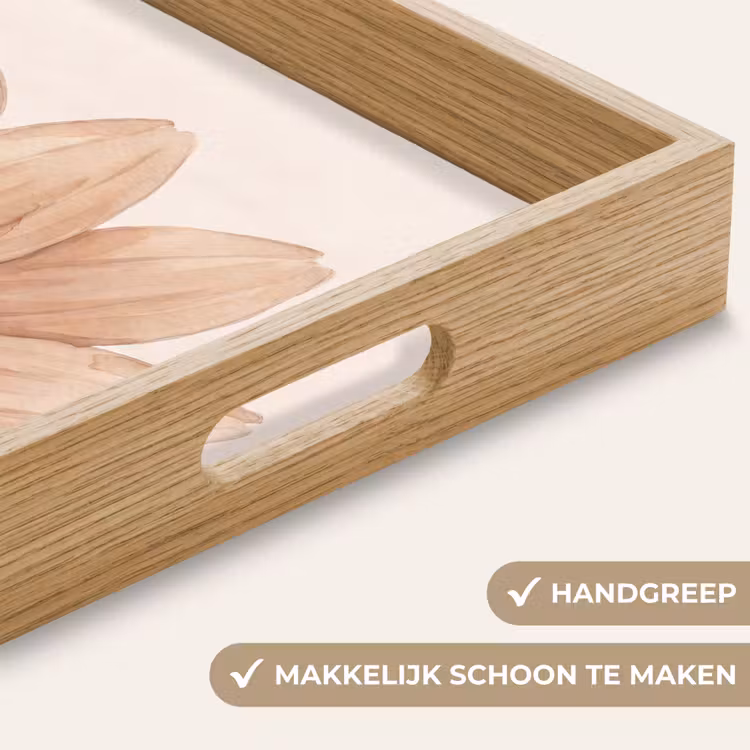 Bloemen - Bloemblad - Natuur - Aquarel - Beige Dienblad Rechthoek middel -USP_HandgreepNL