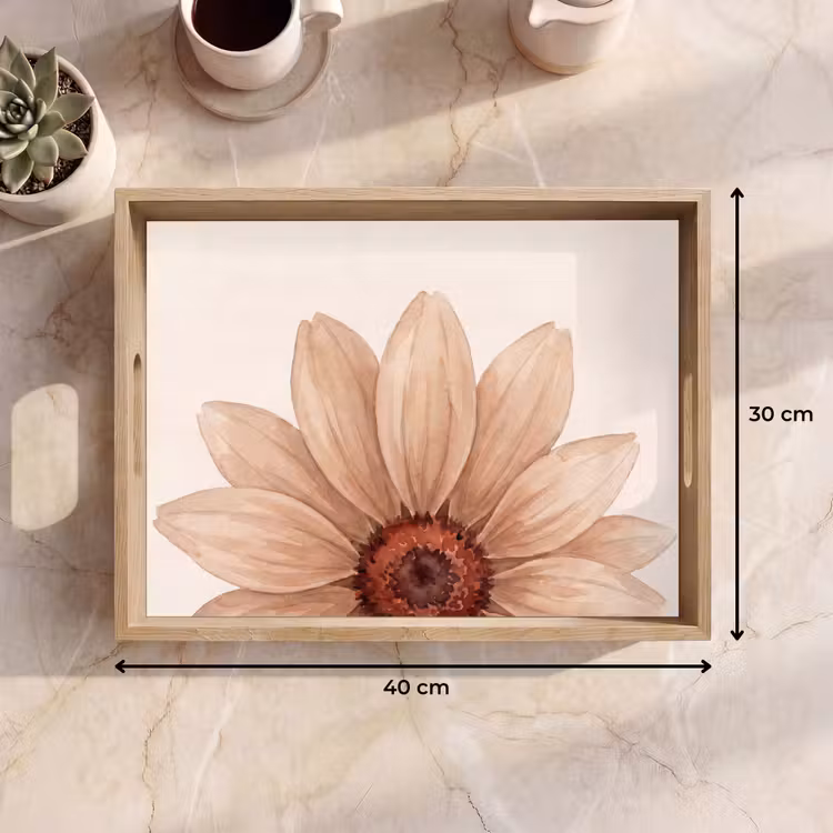Bloemen - Bloemblad - Natuur - Aquarel - Beige Dienblad Rechthoek middel -USP_Formaat