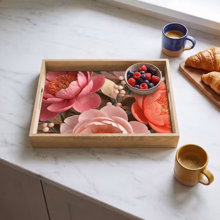 Bloemen - Bloesem - Zacht - Koraal - Decoratie Dienblad Rechthoek middel -sfeer2
