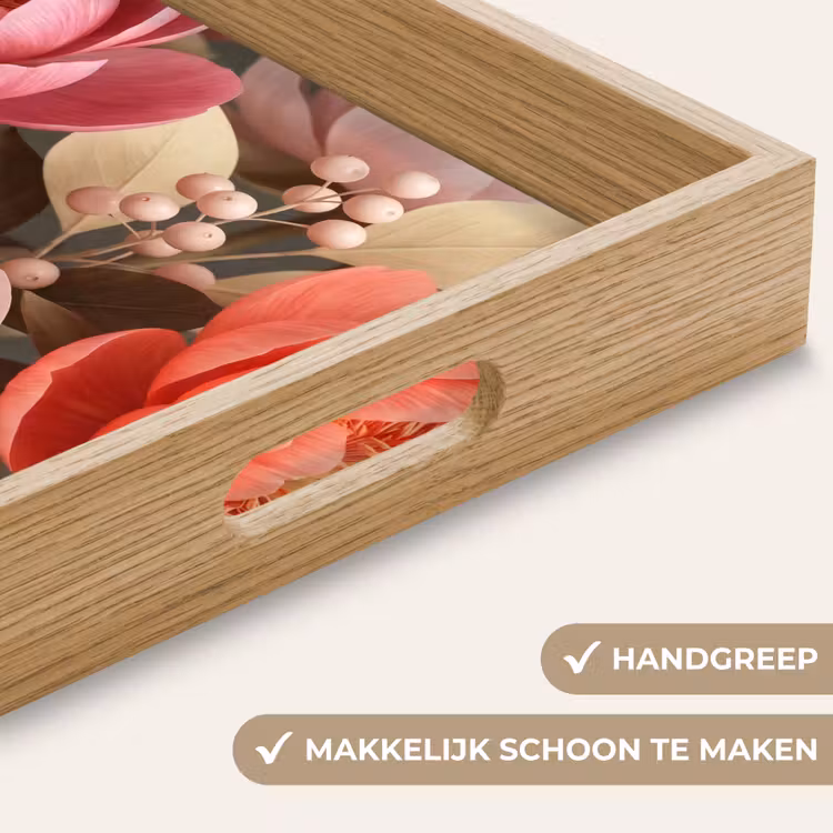 Bloemen - Bloesem - Zacht - Koraal - Decoratie Dienblad Rechthoek middel -USP_HandgreepNL