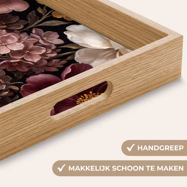 Bloemen - Boeket - Klassiek - Donker - Rood Dienblad Rechthoek middel -USP_HandgreepNL