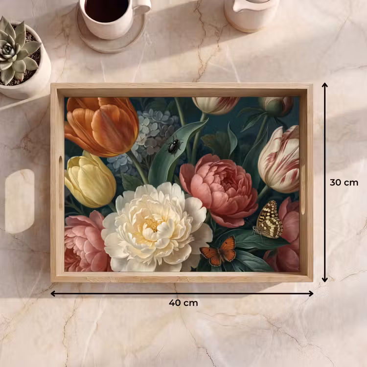 Bloemen - Boeket - Natuur - Klassiek - Donker Dienblad Rechthoek middel -USP_Formaat