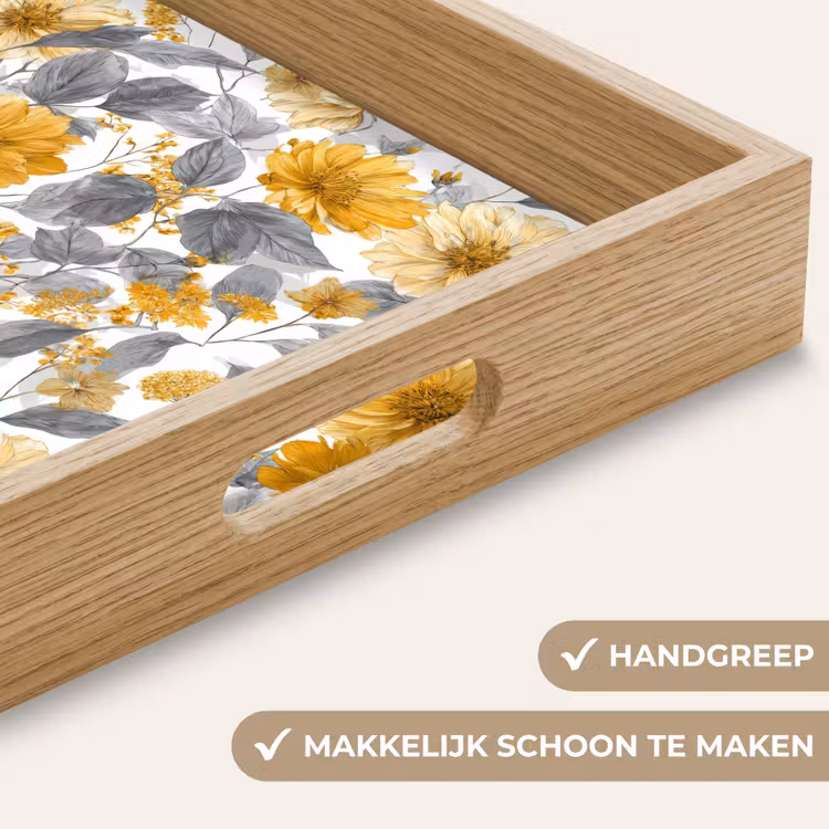 Bloemen - Botanisch - Elegant - Okergeel - Grijs Dienblad Rechthoek middel 911 -USP_HandgreepNL