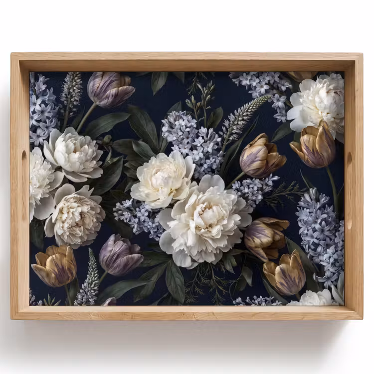 Bloemen - Donker - Elegant - Natuur - Wit Dienblad Rechthoek middel -z3d_shopping
